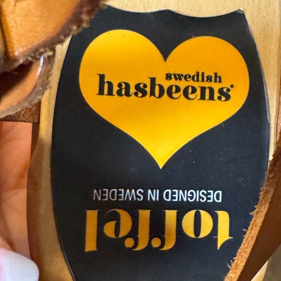 Swedish Hasbeens Brown Leather Wooden Clog Sandals Size 36 – Retro Boho Platform - Picture 8 of 10